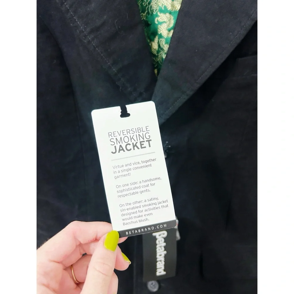 Betabrand Golden Dragon Reversible Smoking Jacket in Green/Black - Picture 7 of 14